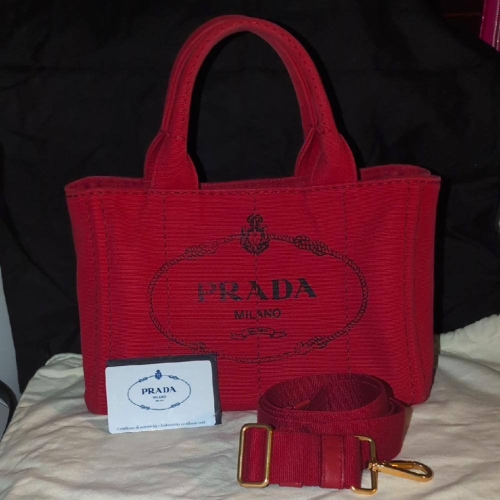Prada Red Canapa Tote Bag